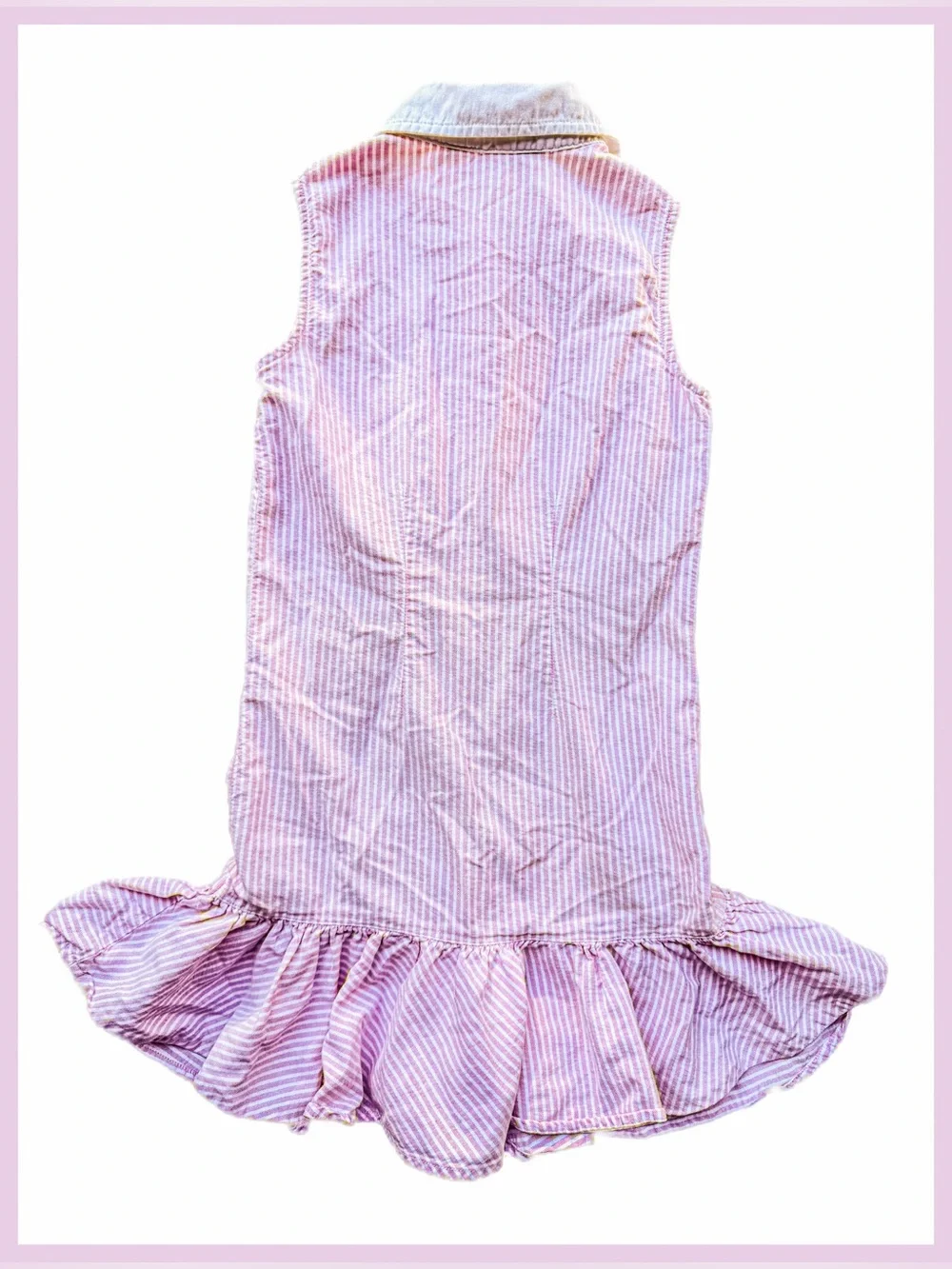 Polo Ralph Lauren Girls Pink White Stripe Drop Waist Ruffle Shirt Dress Size 5 6